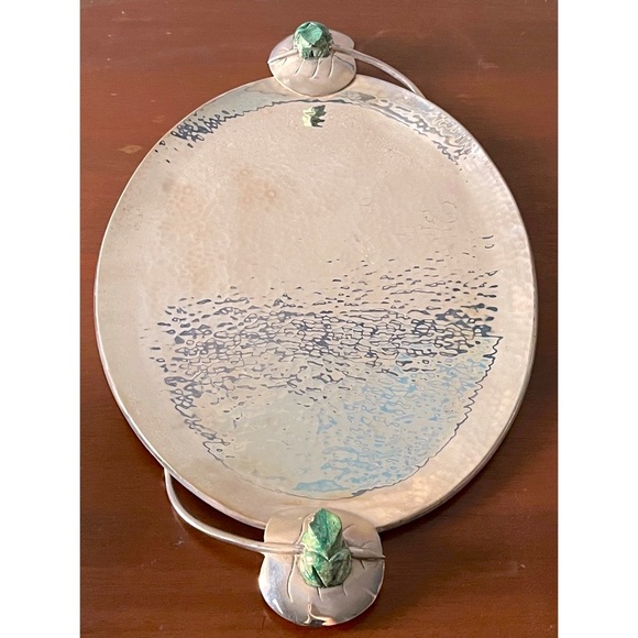 💚Emilia Castillo *SIGNED* Sterling Silver Frog Tray Semi-Precious Malachite💚 - Picture 1 of 9
